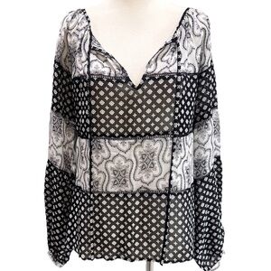 Patterned Women's Top black white The Limited long sleeve peasant top 100% silk